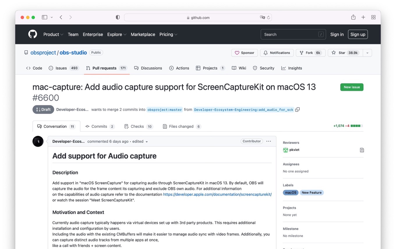 Add audio capture support for ScreenCaptureKit on macOS 13 OBS for Mac