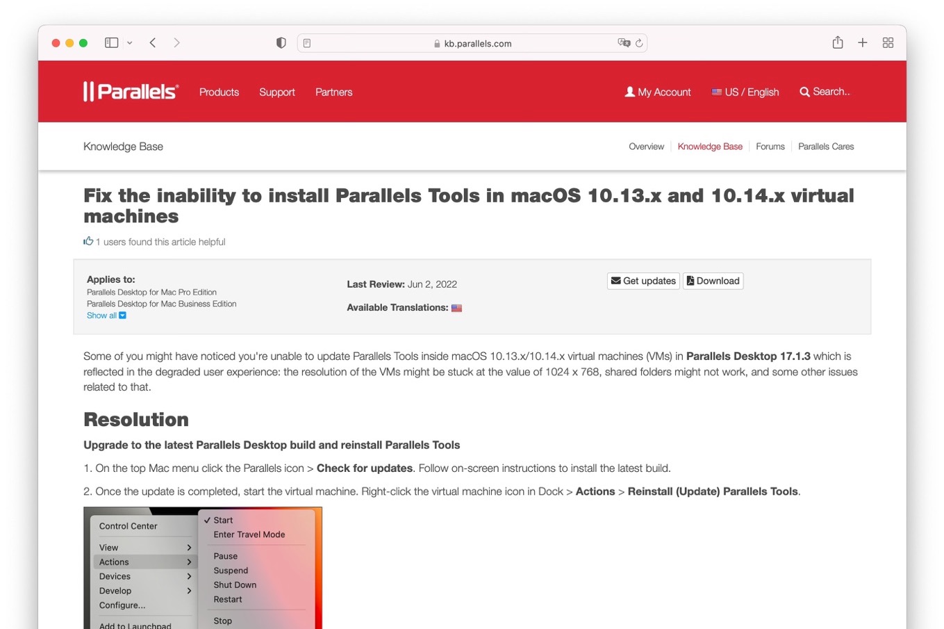 Parallels Desktop v17.1.3の不具合