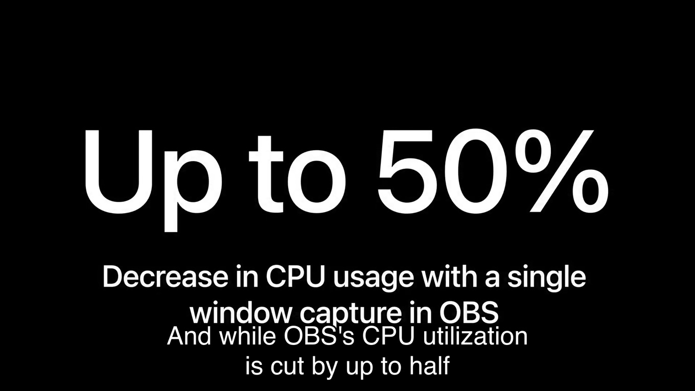 ScreenCaptureKitを採用したOBS Studioでは、CPU使用率が最大50%削減。
