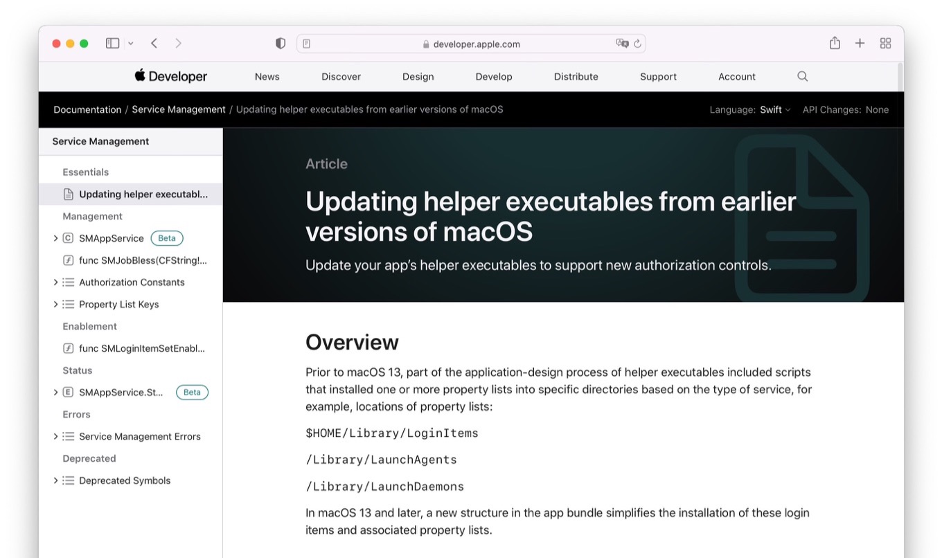 Prior to macOS 13, part of the application-design process of helper executables
