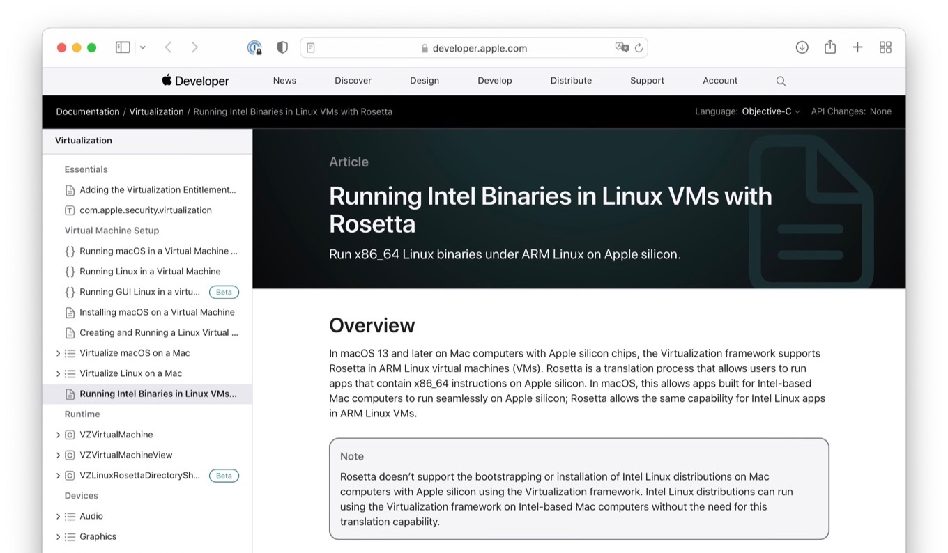 Running Intel Binaries in Linux VMs with Rosetta by Apple