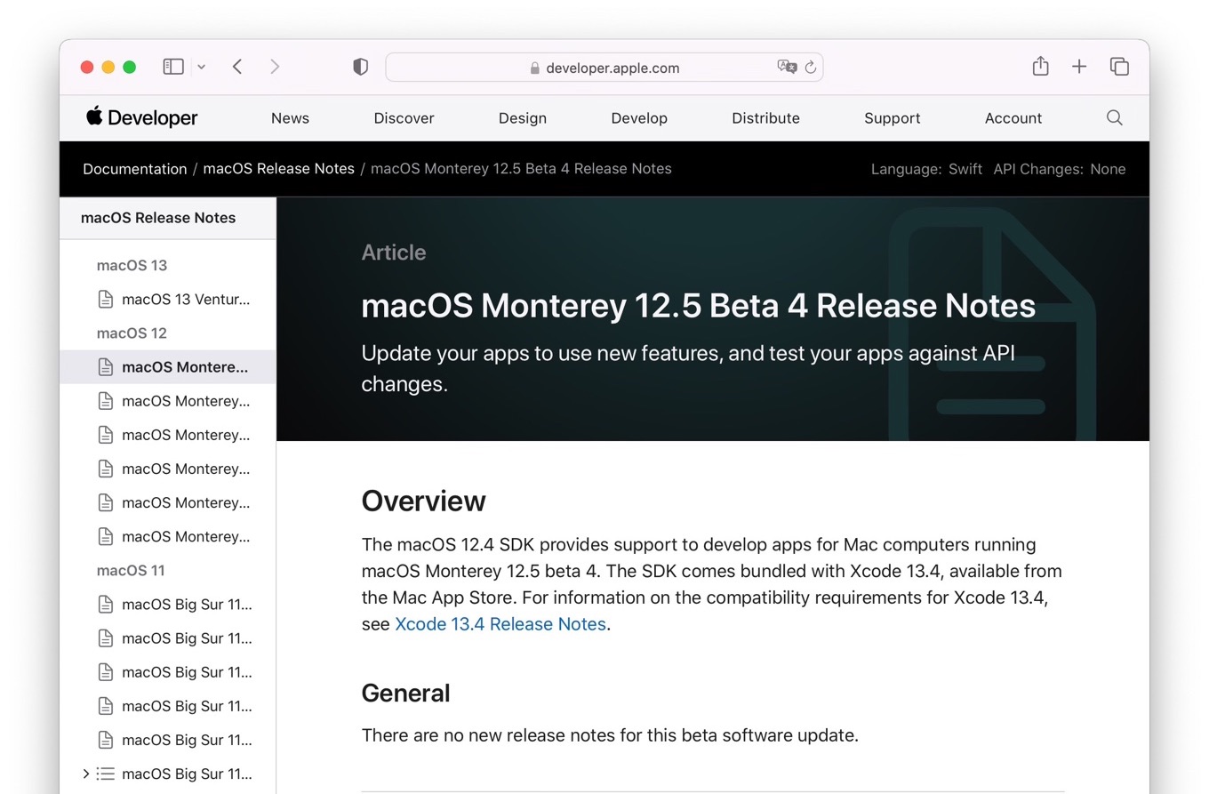 macOS Monterey 12.5 Beta 4 Release Notes