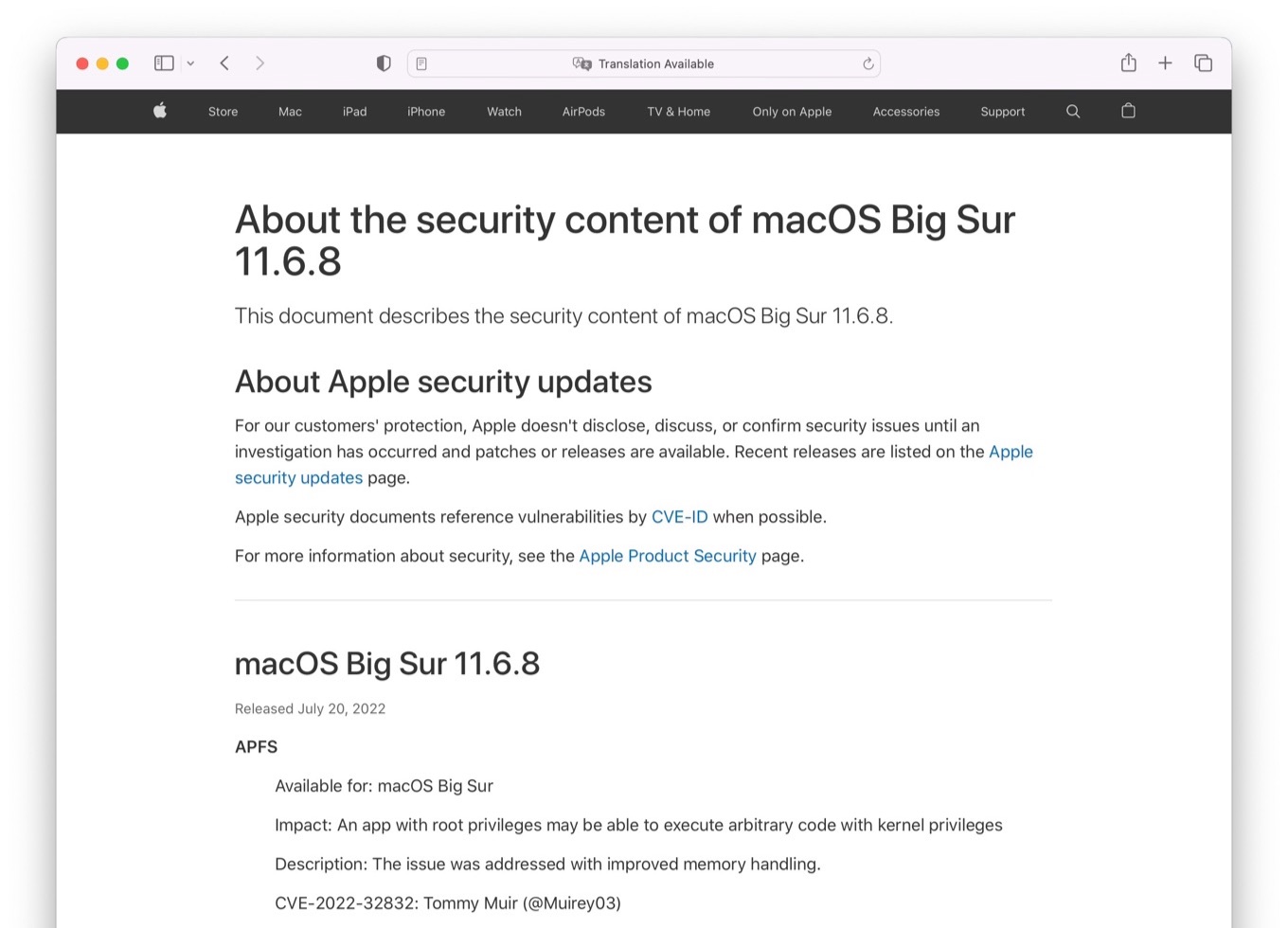 About the security content of macOS Big Sur 11.6.8