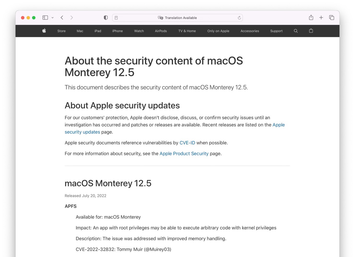About the security content of macOS Monterey 12.5