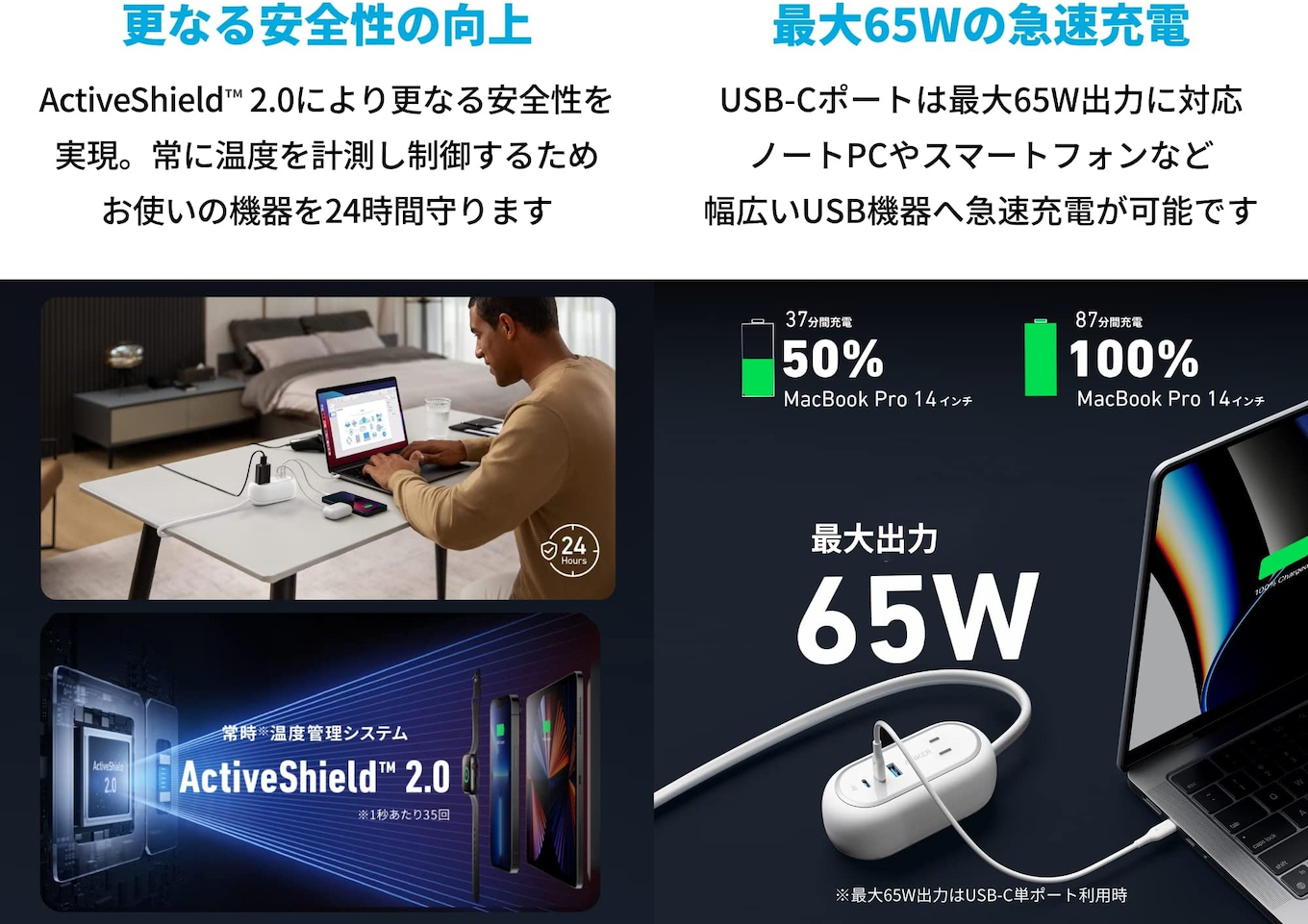Anker Japan、AC差込口2つとUSB-C x2、USB-A x1ポート搭載しケーブルを収納可能な持ち運びやすい電源タップ「Anker 615  USB Power Strip (GaNPrime 65W)」を発売。