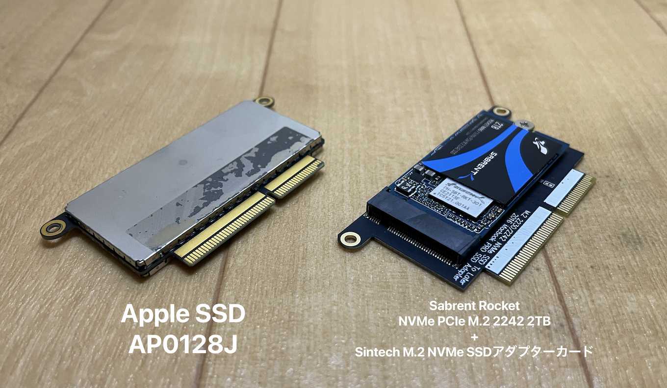 AP0128JとSabrent Rocket NVMe SSD PCIe M.2 2242 2TB+Sintech M.2 NVMe SSDアダプターカード