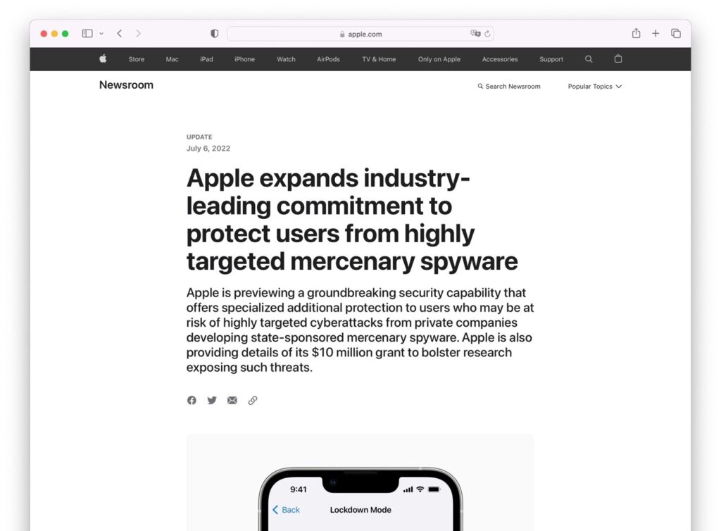  Apple、国家主導のスパイウェア攻撃の標的となったユーザーへの通知方法について概要を説明