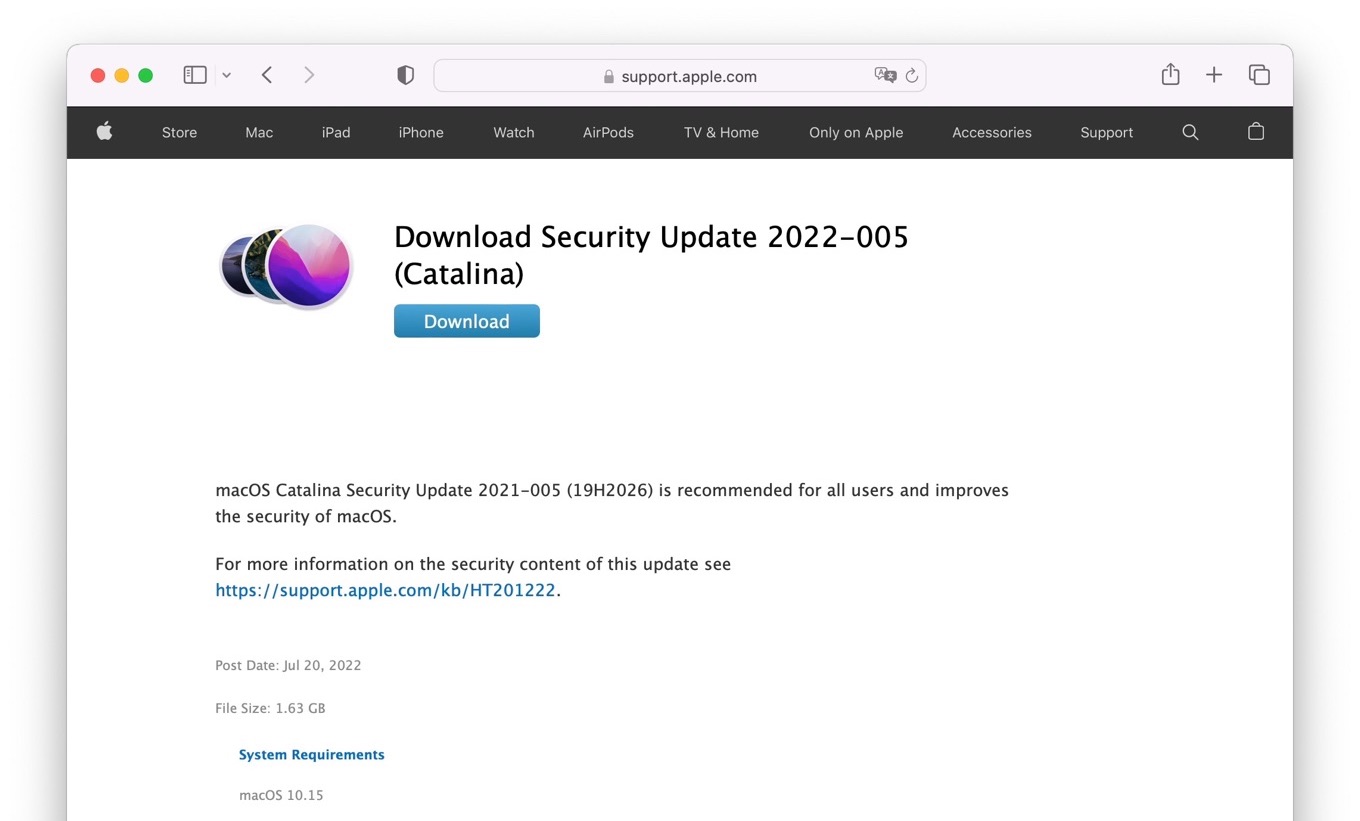 Download Security Update 2022-005 (Catalina)