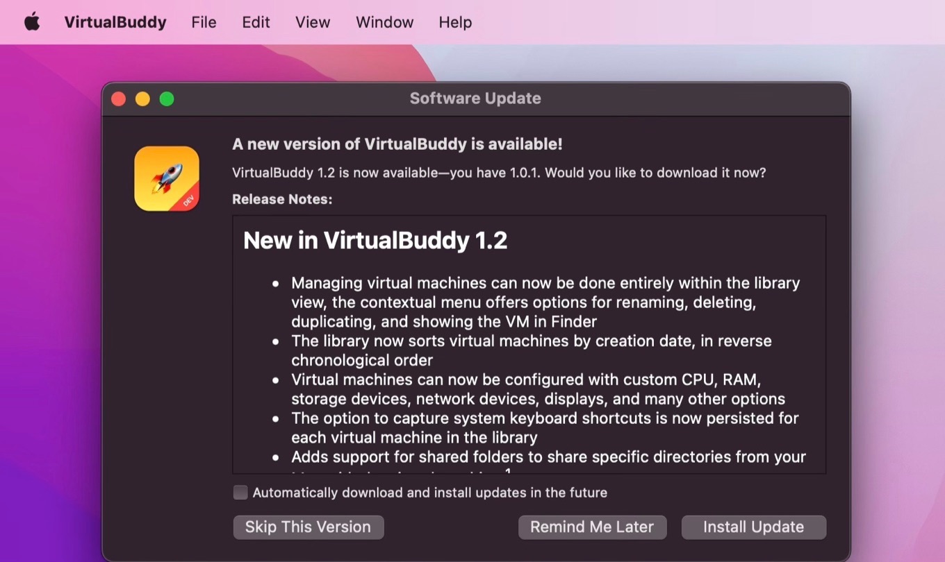VirtualBuddy for Mac v1.2 update