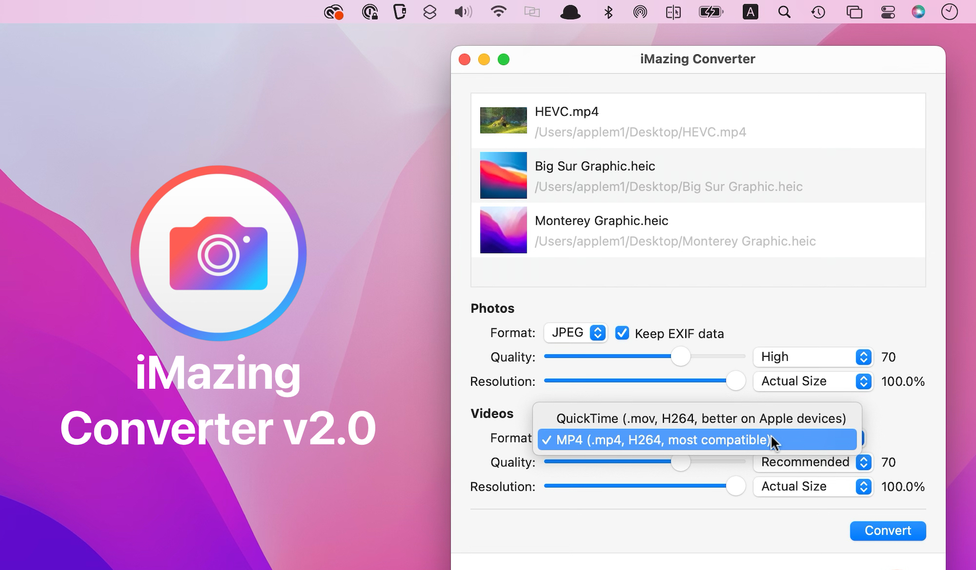 HEIC JPEG PNG iMazing Converter For Mac PC HEVC x265 