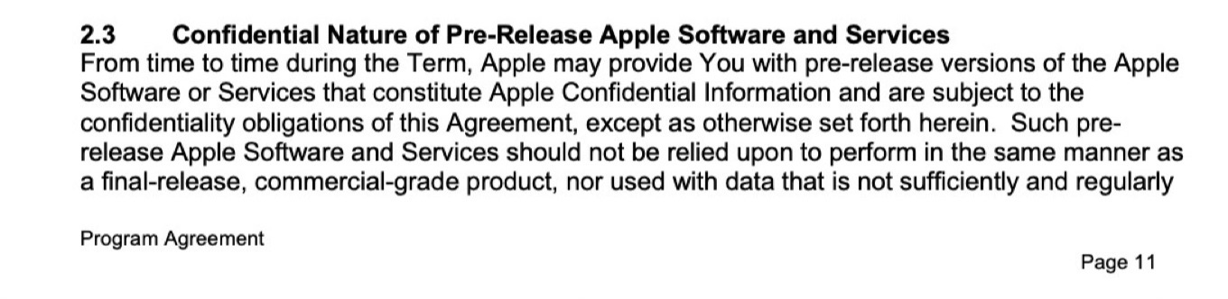 Confidential Nature of Pre-Release Apple Software and Services