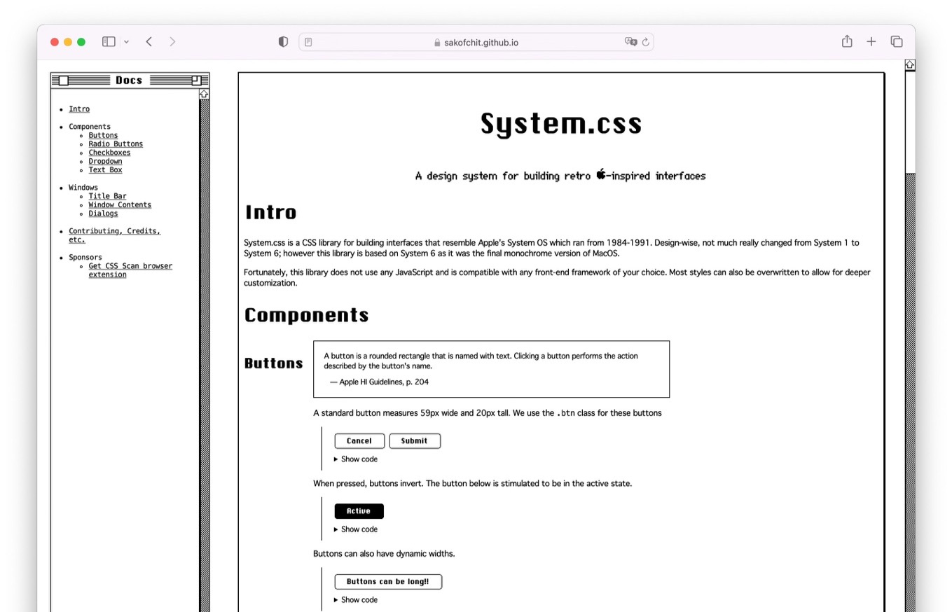 System.css A design system for building retro Apple interfaces
