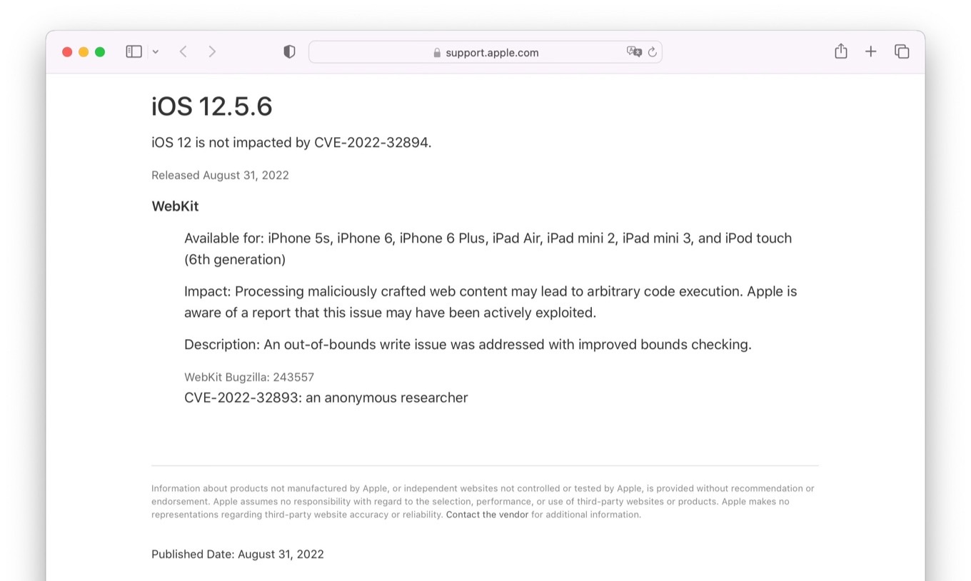 About the security content of iOS 12.5.6