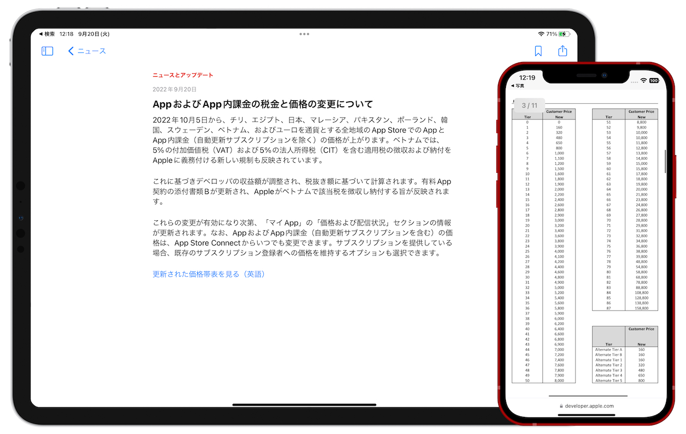 AppおよびApp内課金の税金と価格の変更について- Apple Developer