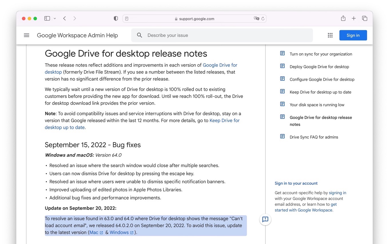 Google Drive for Desktop hotfix