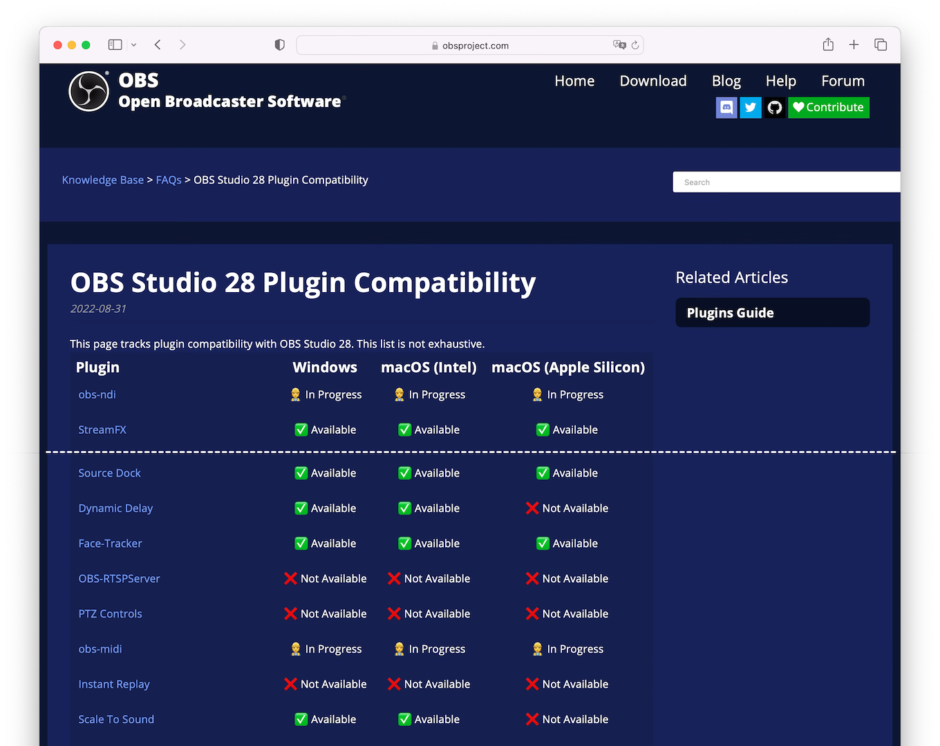 OBS Studio 28 Plugin Compatibility