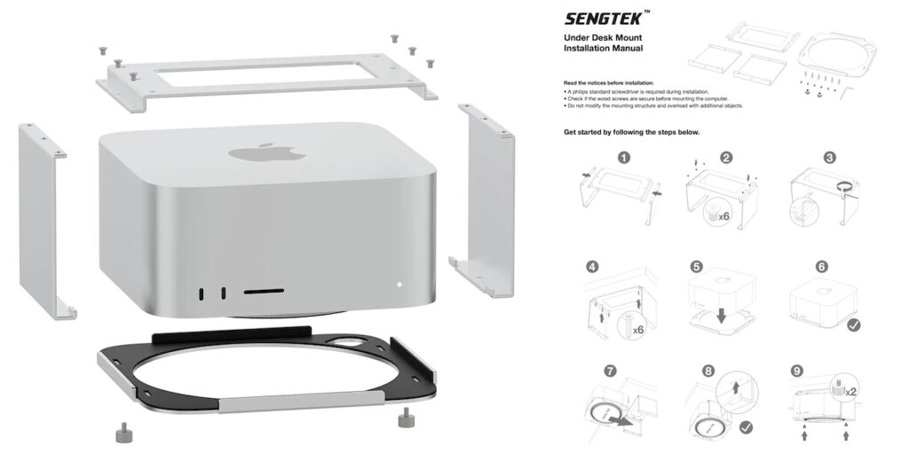 SENGTEK Aluminum Under Desk Mount for Apple Mac Studio