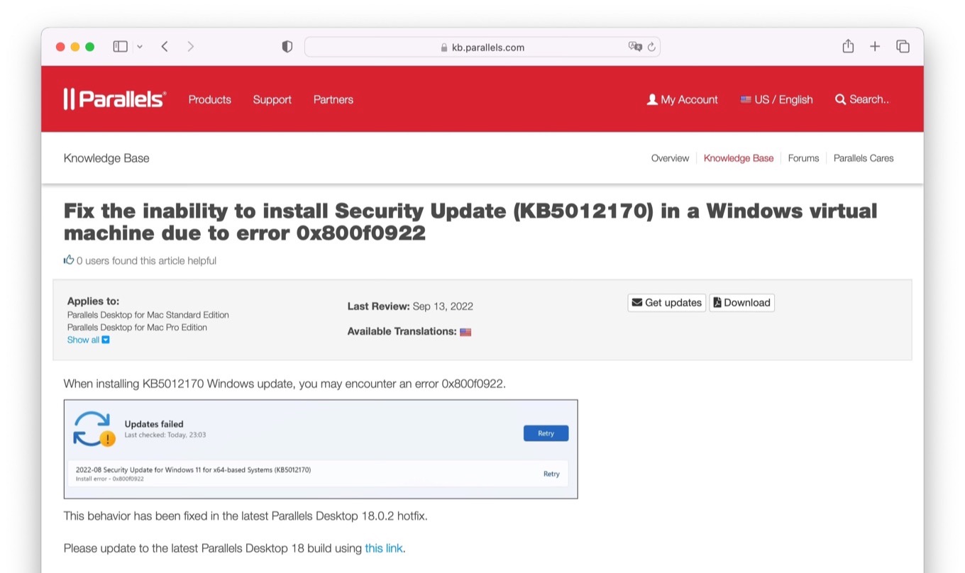Windows Security Update KB5012170 in Windows VM