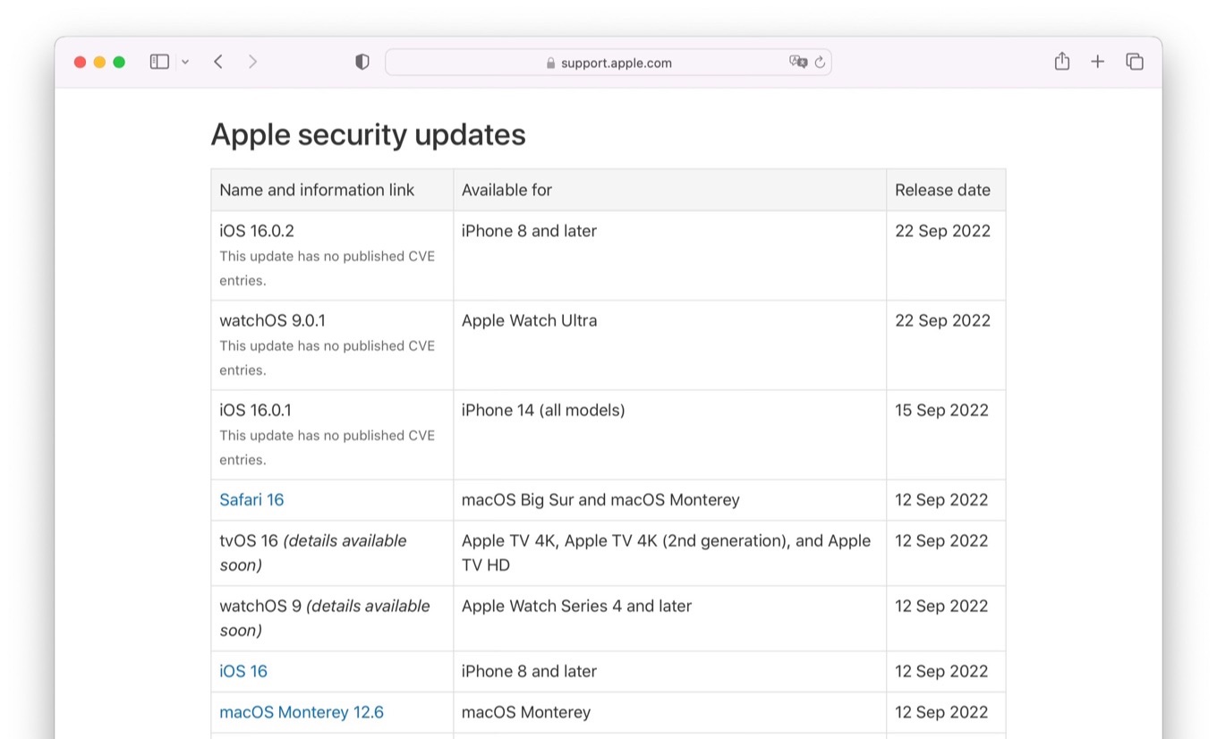iOS 16.0.2 (20A380) no security fix