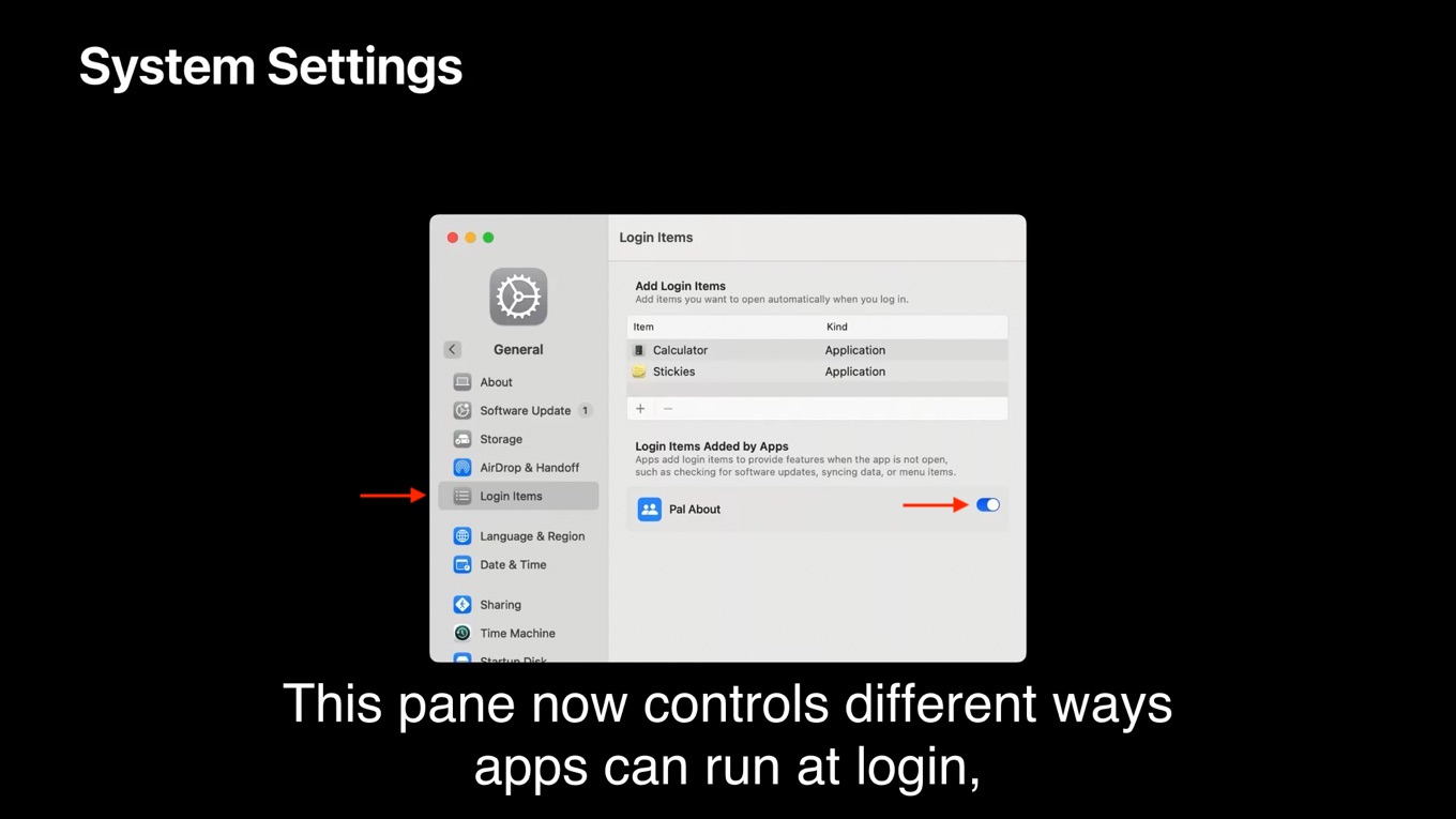 macOS 13 Ventura system settings and Login items