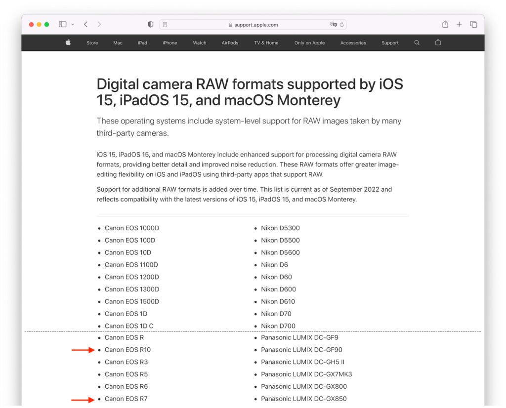 Apple、最新のmacOS 12 MontereyとiOS 15でCanon EOS R7/R10とSony Alpha ILCE7M4