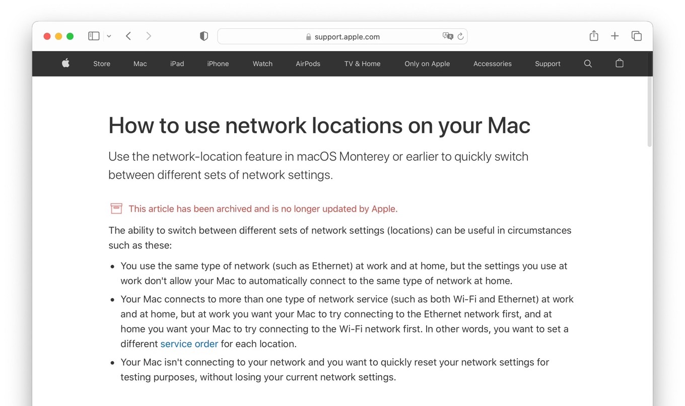 Apple remove network locations from macOS 13 Ventura