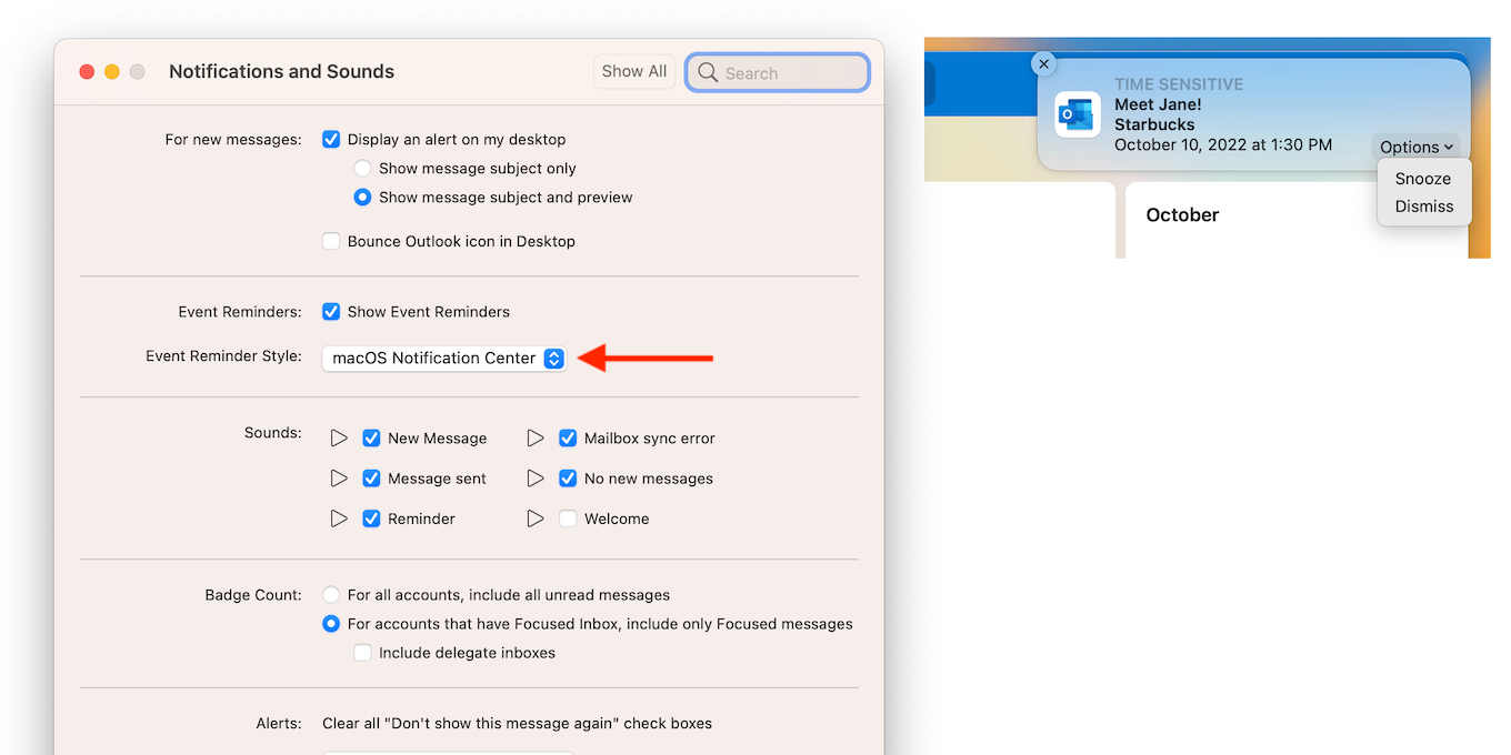 Outlook for Mac will support macOS Settings Notifications