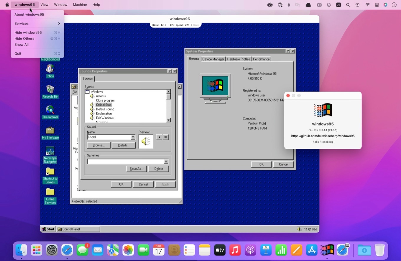 Windows 95 in Electron v3.1.1