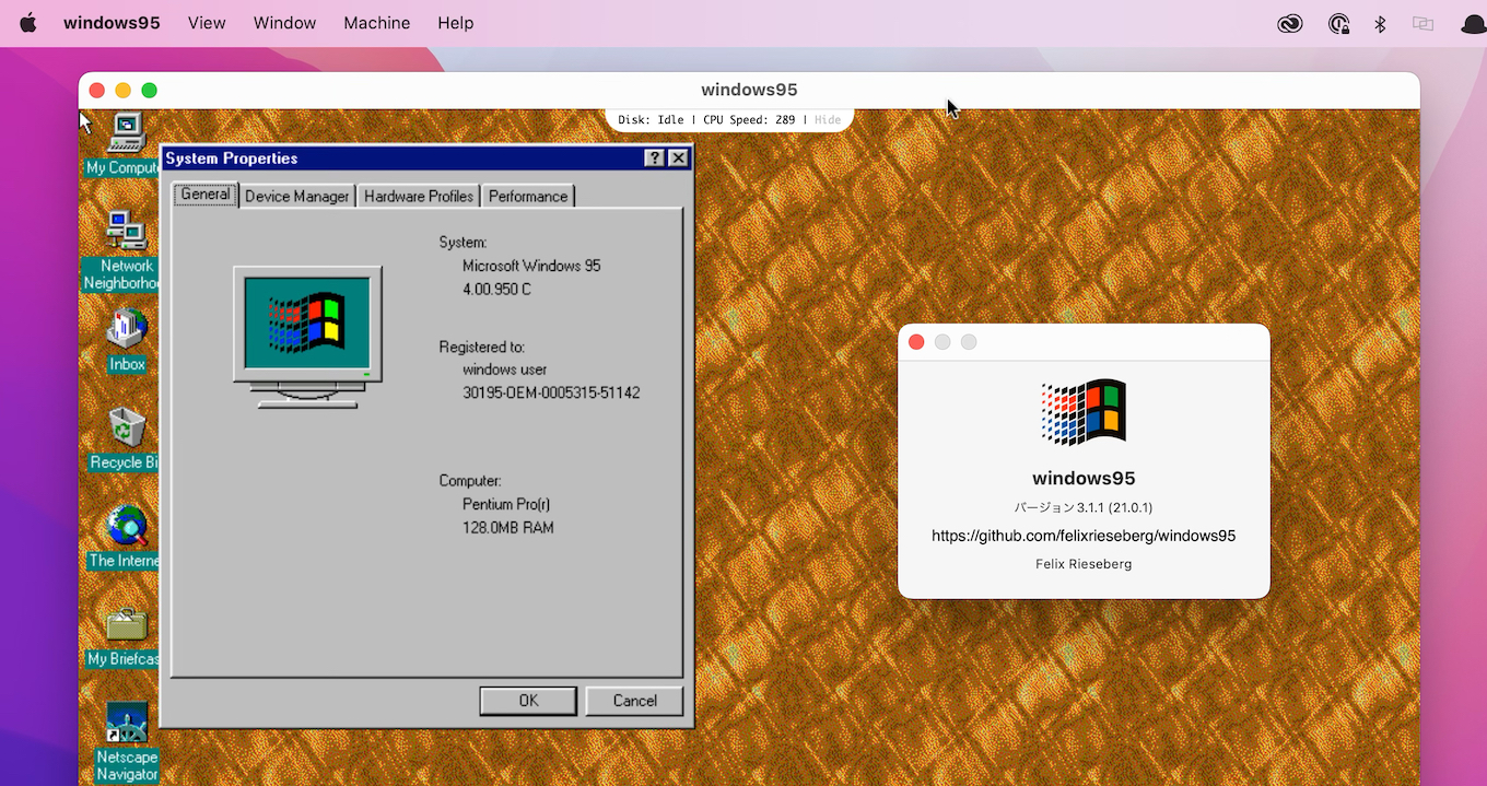 Windows 95 in Electron v3.1.1
