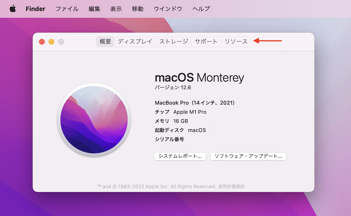 macOS 12 Montereyの「このMacについて」