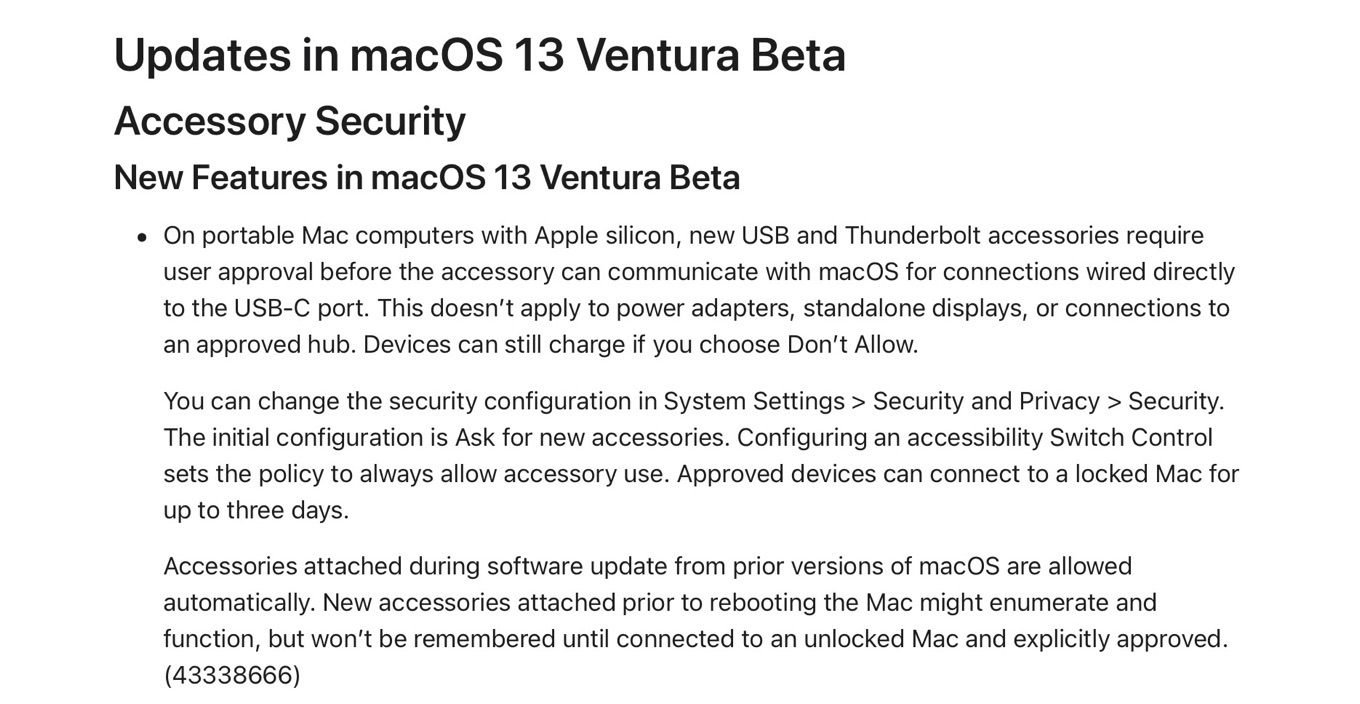 macOS 13 Venturaのアクセサリーセキュリティ