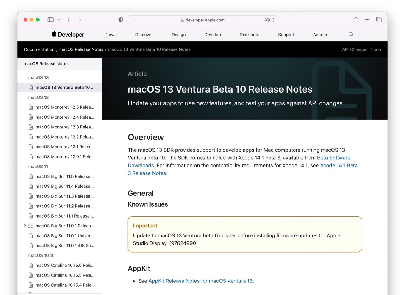macOS 13 Ventura Beta 10 Release Notes