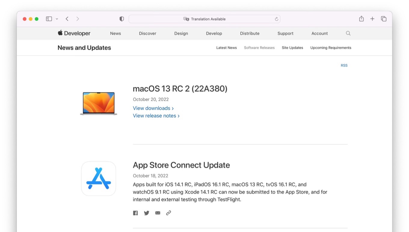 macOS 13 Ventura RC 2 22A380 Update