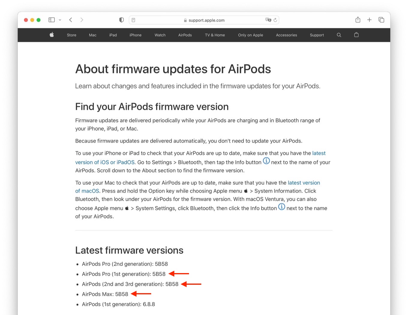 About 5B58 firmware updates for AirPods