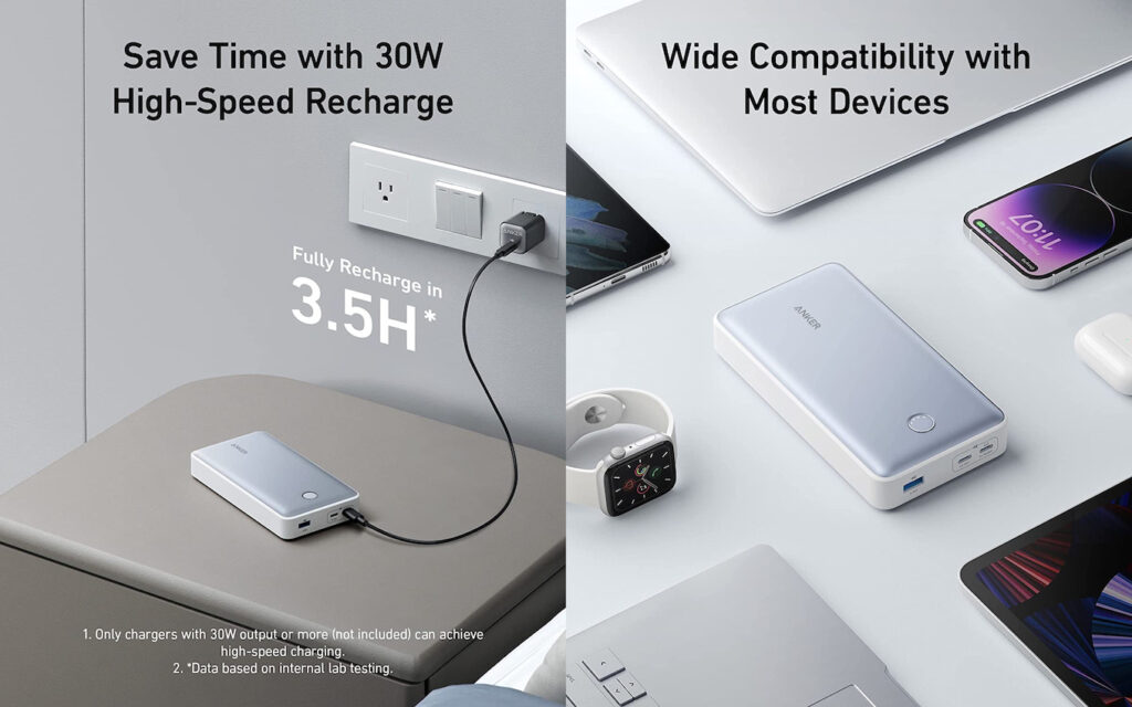 米Anker、合計最大出力が65WでMacBook Proを約1回充電可能なモバイルバッテリー「Anker 537 Power Bank