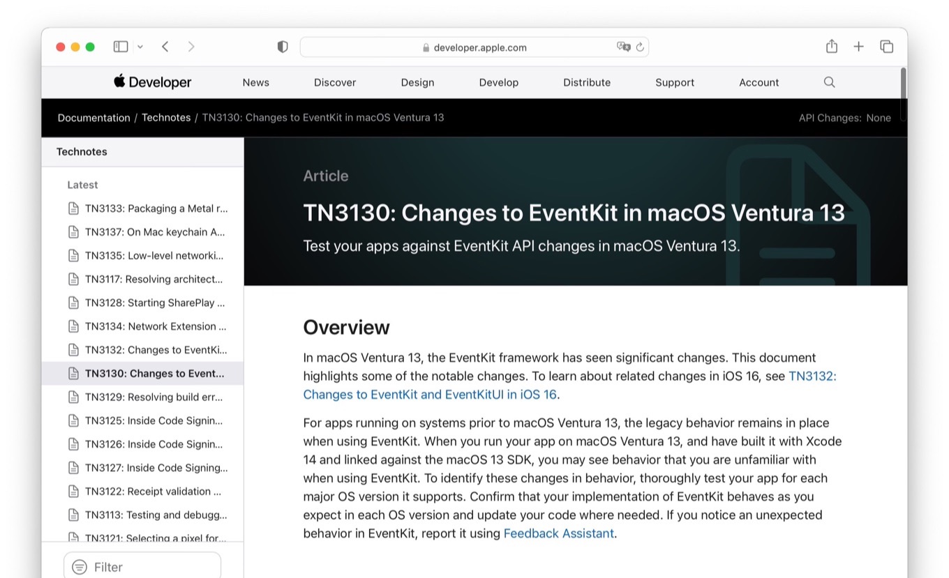 Apple Changes EventKit in macOS 13 Ventura
