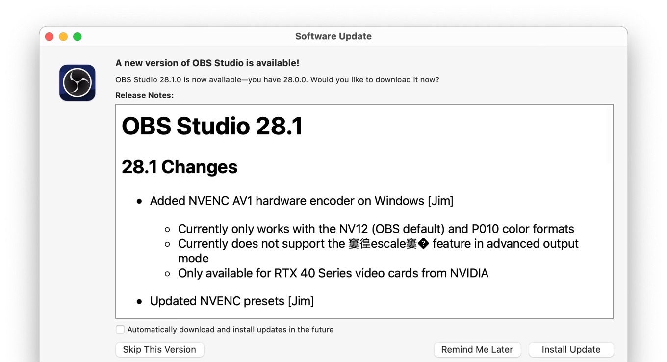 OBS Studio v28.1 update