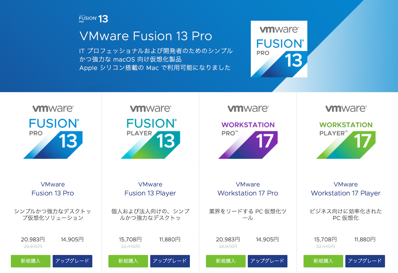 VMware Fusion v13 Pro/Playerの価格
