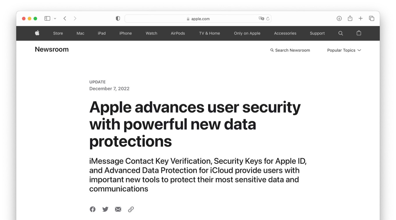 Apple advances user security with powerful new data protections