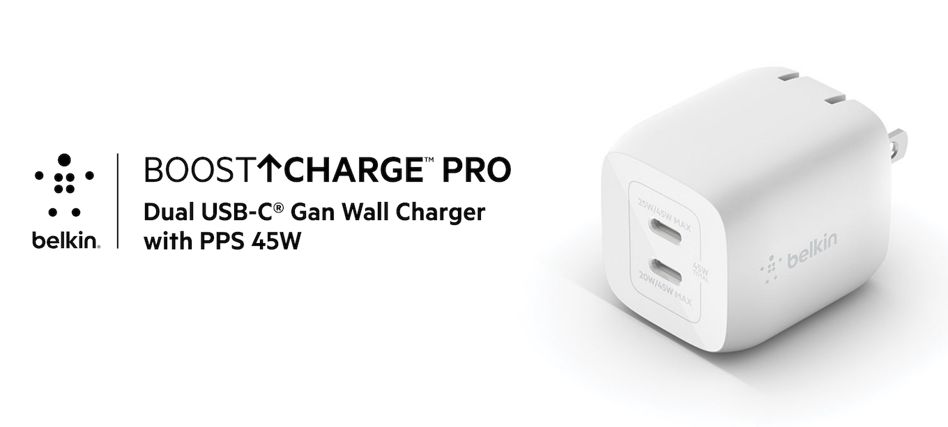 Belkin Boostup Charger PRO Dual USB-C® GaN Wall Charger with PPS 45W