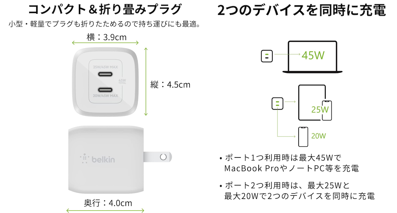 Belkin BOOST↑CHARGE PRO Dual USB-C® GaN Wall Charger with PPS 45W