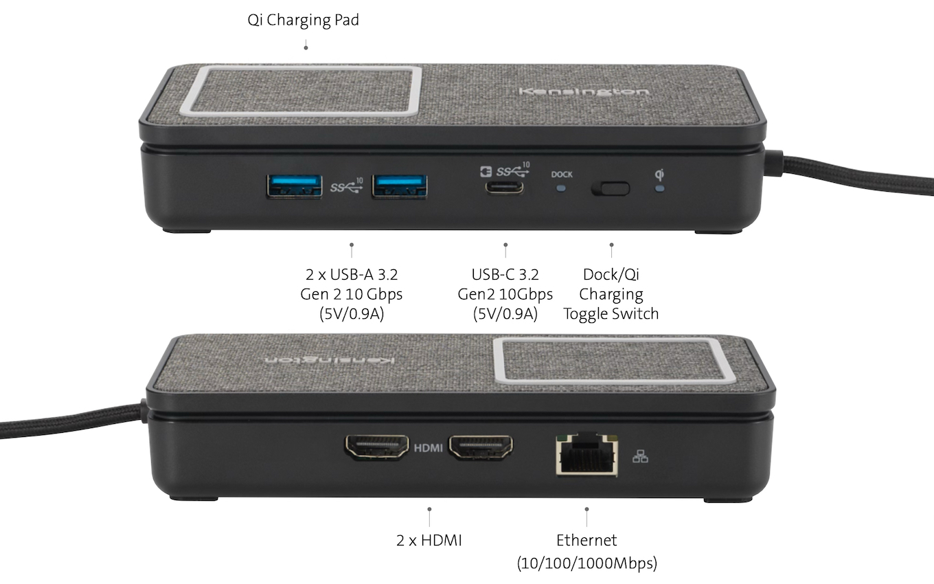 SD1700P USB-C Dual 4K Portable Mobile Dock with Qi Charging