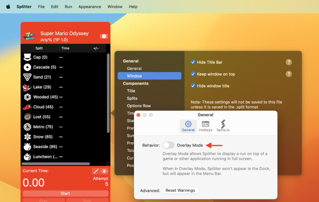 オーバーレイモードを追加しフルスクリーンでもゲーム上にタイマーを表示できるようになったRTA/Speedrun用タイマーアプリ