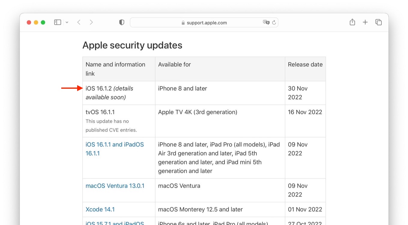 iOS 16.1.2 (details available soon)