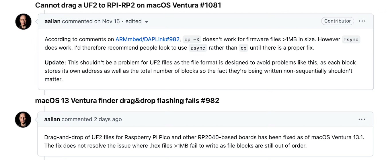 The fix does not resolve the issue where .hex files >1MB fail to write as file blocks are still out of order.