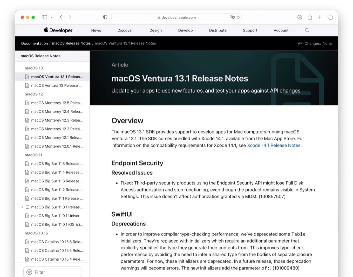 macOS 13_1 Ventura Endpoint Security issue resolved