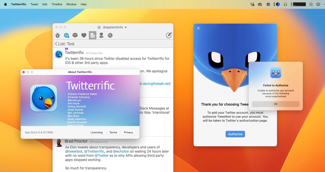 2023年01月16日現在でもTwitterにアクセスできるTwitterrific for MacとアクセスできないTweetbot for Mac