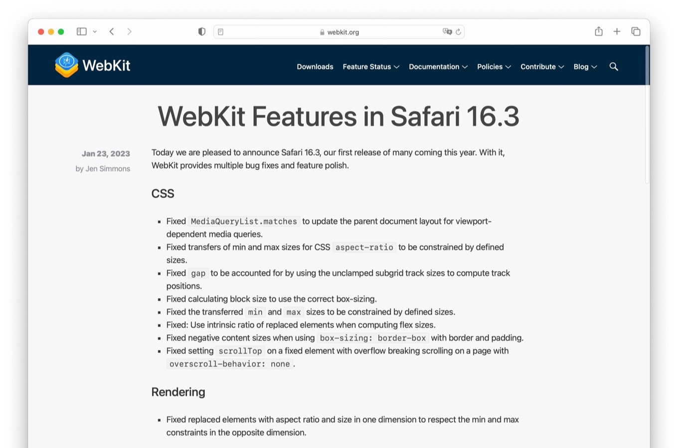WebKit Features in Safari 16.3