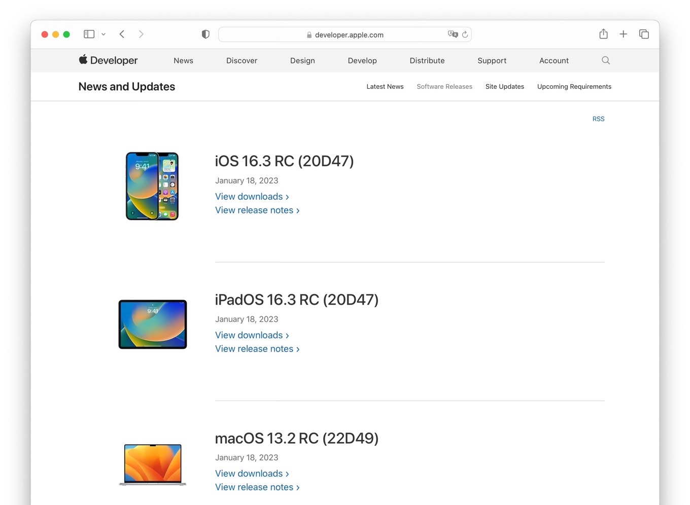 macOS 13 2 Ventura and iOS 16 3 RC for developer