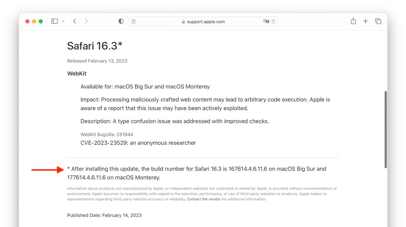 Safari v16.3の新Build